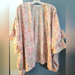 NWOT Ces Femme Open Polyester Floral Kimono Sz L Misses